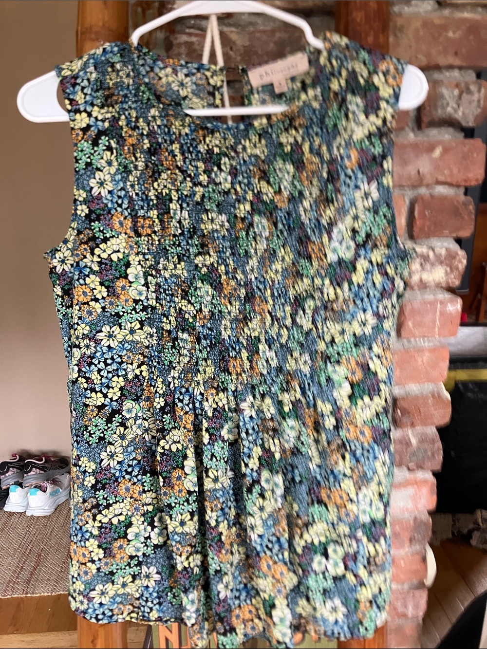 Philosophy Floral Print Sleeveless Top in Black, Yellow & Green, Medium